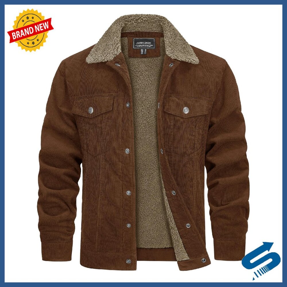 Men's Sherpa Lined Corduroy Jacket Winter Coat with Pockets